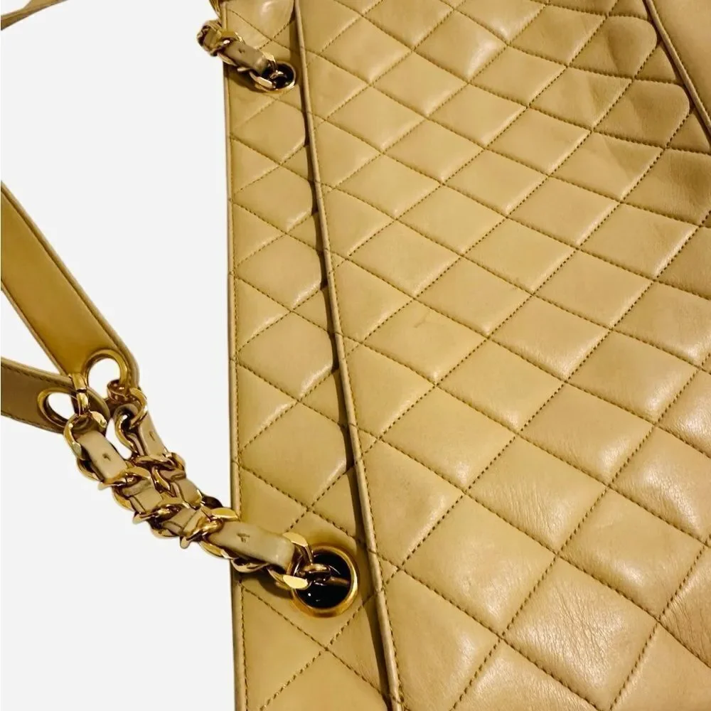 CHANEL Tan Quilted Leather Shoulder Bag